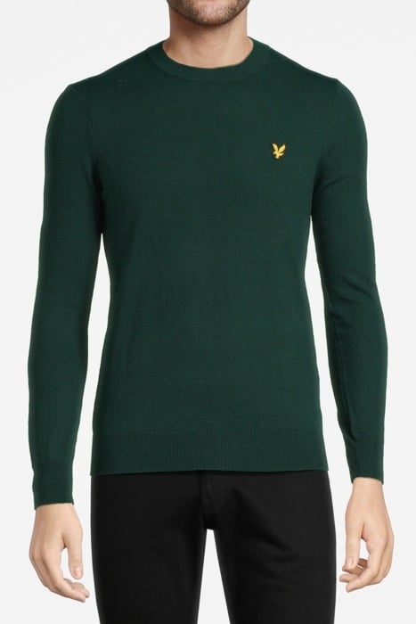 COTTON MERINO CREW NECK JUMPER DARK GREEN 1
