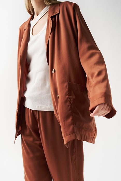 DOUBLE BREASTED SATIN BLAZER SADDLE BROWN 5