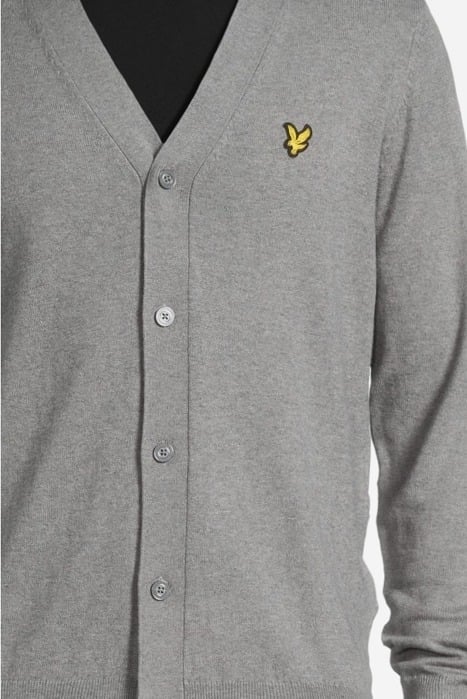 COTTON MERINO V NECK CARDIGAN MID GREY MARL 4