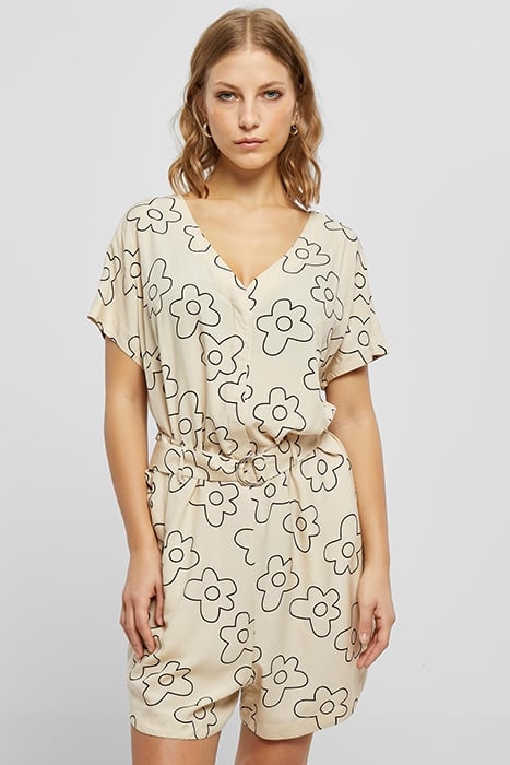 LADIES SHORT VISCOSE BELT JUMPSUIT SOFTSEAGRASSFLOWER 1