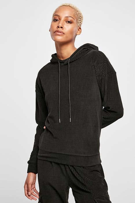 LADIES VELVET RIB HOODY BLACK 1