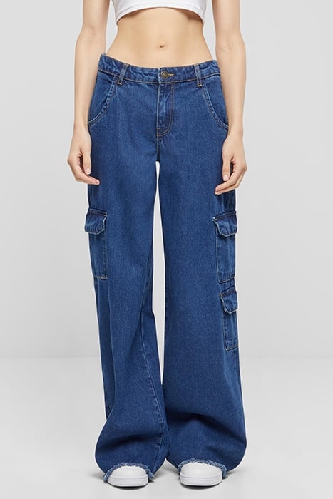 LADIES MID WAIST CARGO DENIM PANTS MID INDIGO WASHED 1