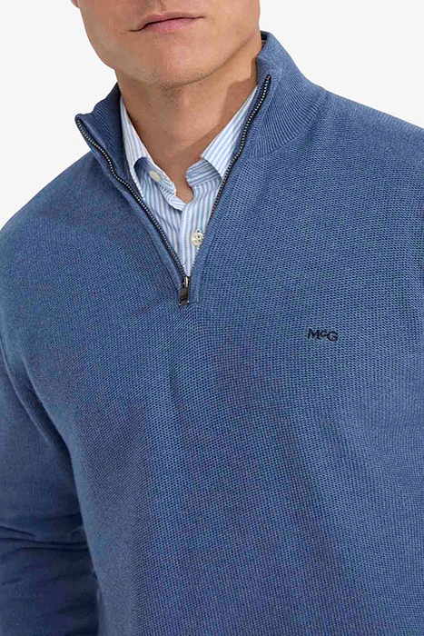 STRUCTURED ZIP MOCK SWEATER VINTAGE BLUE 6