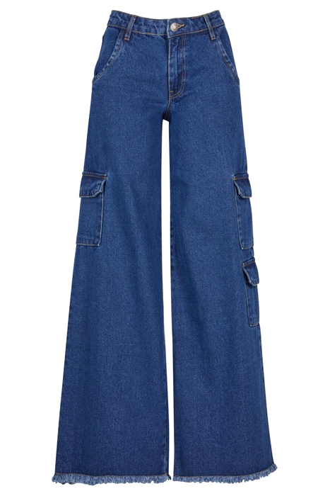 LADIES MID WAIST CARGO DENIM PANTS MID INDIGO WASHED 4