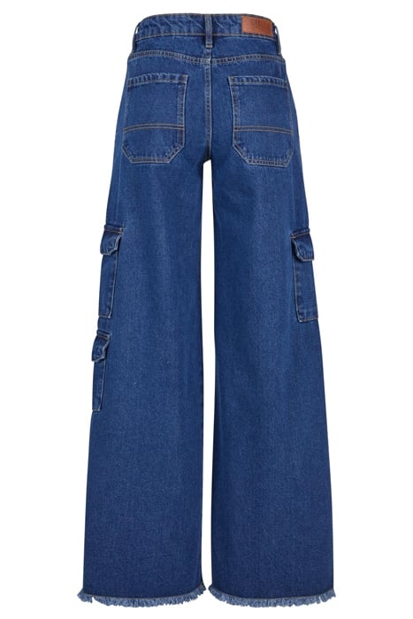 LADIES MID WAIST CARGO DENIM PANTS MID INDIGO WASHED 5