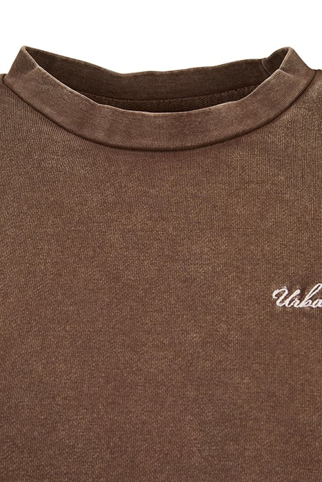 LADIES CROPPED SMALL EMBROIDERY TERRY CREWNECK BROWN 8