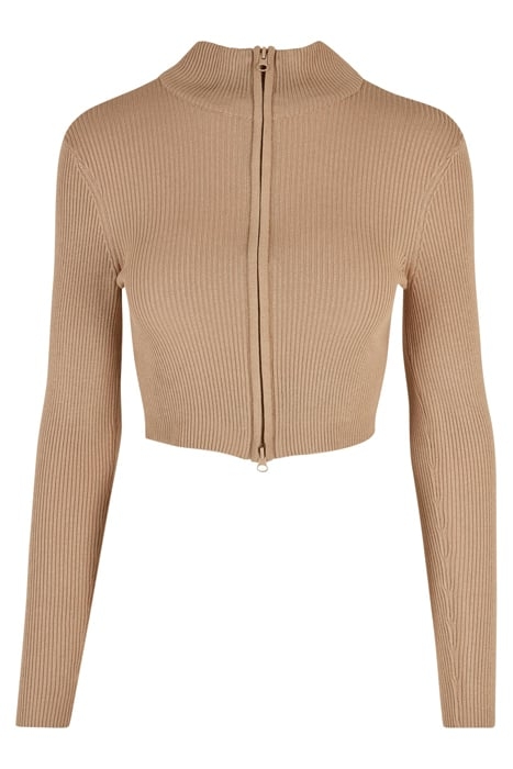 LADIES CROPPED RIB KNIT ZIP CARDIGAN UNIONBEIGE 4