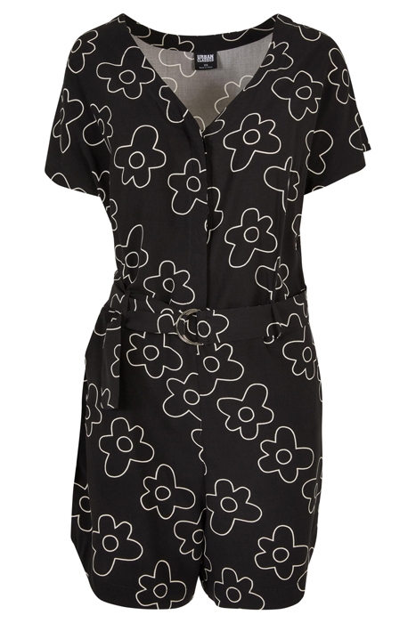 LADIES SHORT VISCOSE BELT JUMPSUIT BLACKFLOWER 4