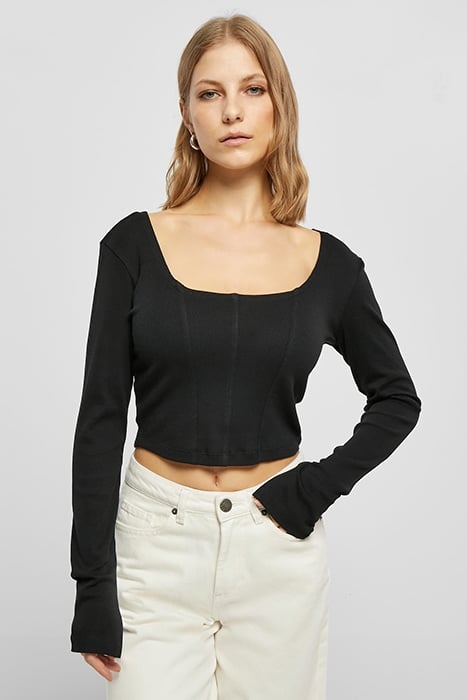LADIES SHORT RIB CORSAGE LONGSLEEVE BLACK 1