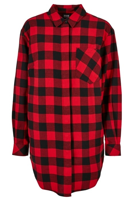 LADIES OVERSIZED CHECK FLANNEL SHIRT DRESS BLACK/RED 4