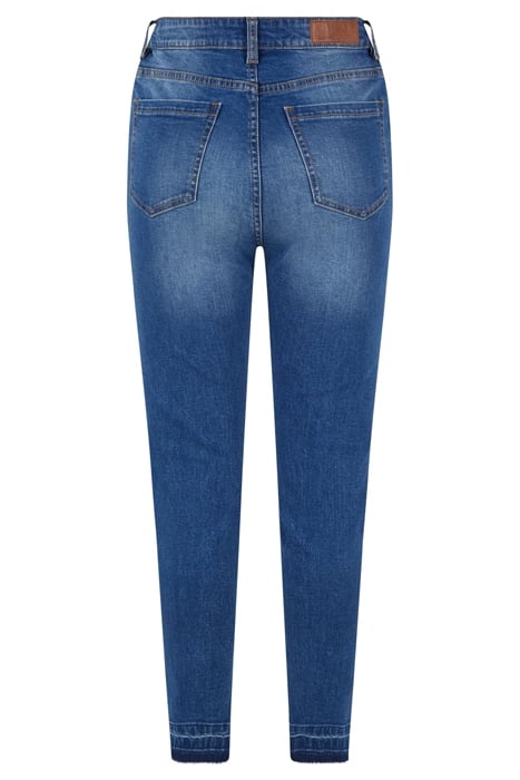 LADIES SKINNY HIGH WAIST OPEN HEM JEANS BLUE WASHED 5