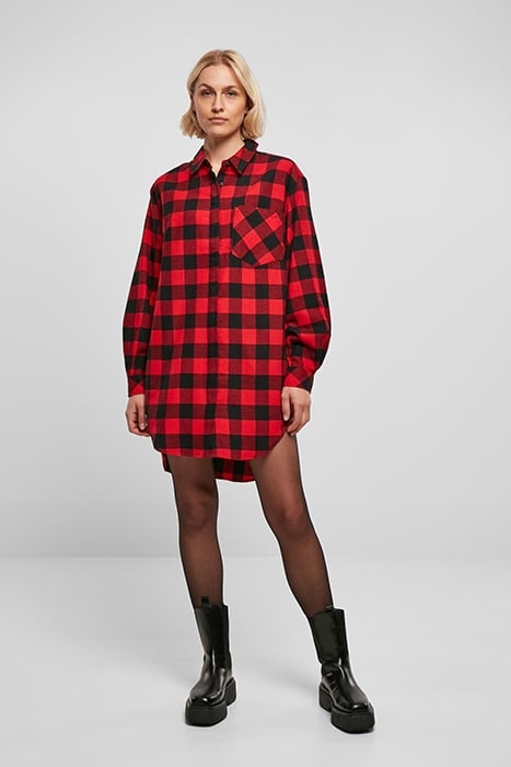 LADIES OVERSIZED CHECK FLANNEL SHIRT DRESS BLACK/RED 3