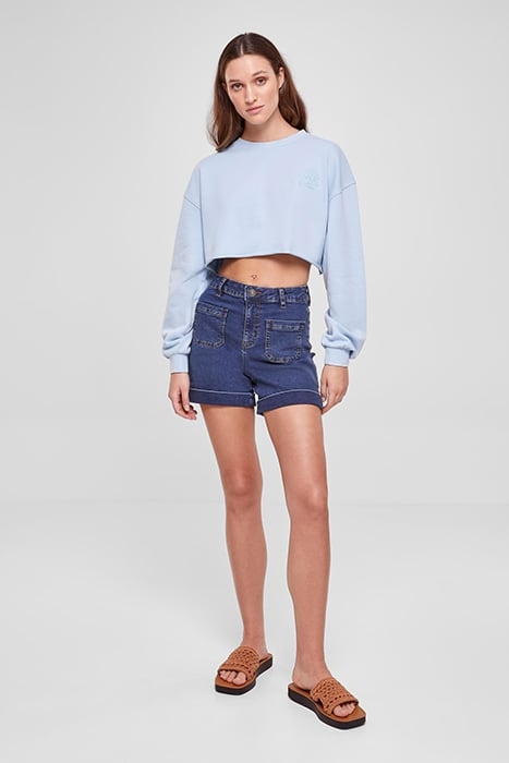 LADIES CROPPED FLOWER EMBROIDERY TERRY CREWNECK BALTICBLUE 3