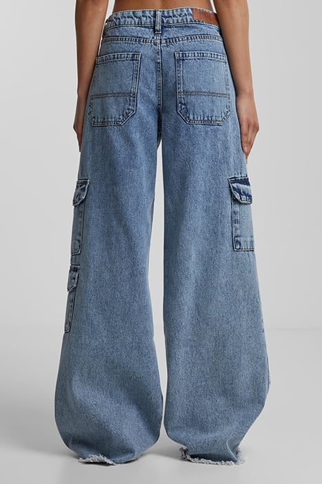 LADIES MID WAIST CARGO DENIM PANTS VINTAGE LIGHTBLUE WASHED 2