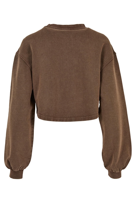 LADIES CROPPED SMALL EMBROIDERY TERRY CREWNECK BROWN 5