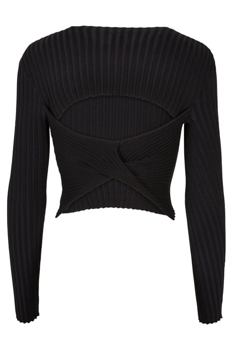 LADIES SHORT RIB KNIT TWISTED BACK SWEATER BLACK 5
