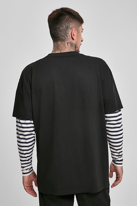 OVERSIZED DOUBLE LAYER STRIPED LS TEE BLACK 2