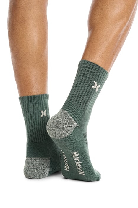 6PK MENS 1/2 TERRY HI QTR CREW BLUE / TAN 6