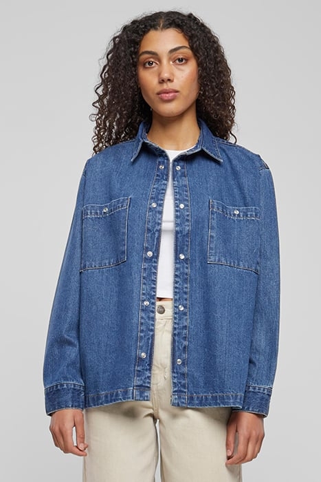 LADIES OVERSIZED DENIM SHIRT MID INDIGO WASHED 1