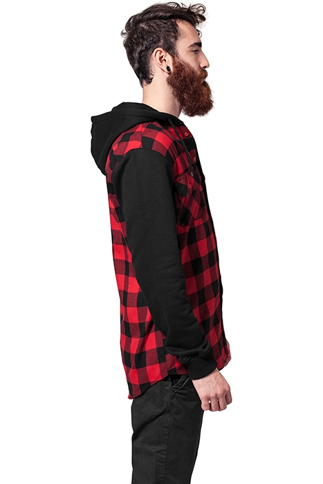 HOODED CHECKED FLANELL SWEAT SLEEVE SHIRT BLK/RED/BL 3