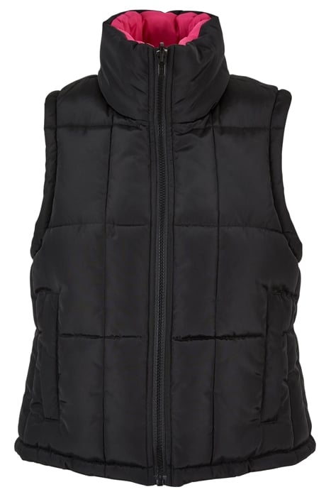 LADIES REVERSIBLE CROPPED PUFFER VEST BLACK/FUCHSIA 4