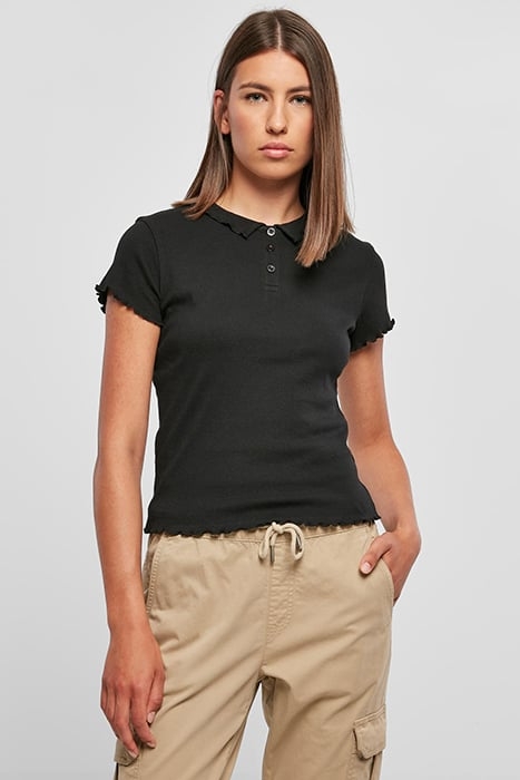 LADIES RIB POLO TEE BLACK 1