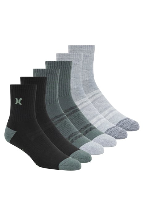 6PK MENS 1/2 TERRY HI QTR CREW BLACK/GREEN 1