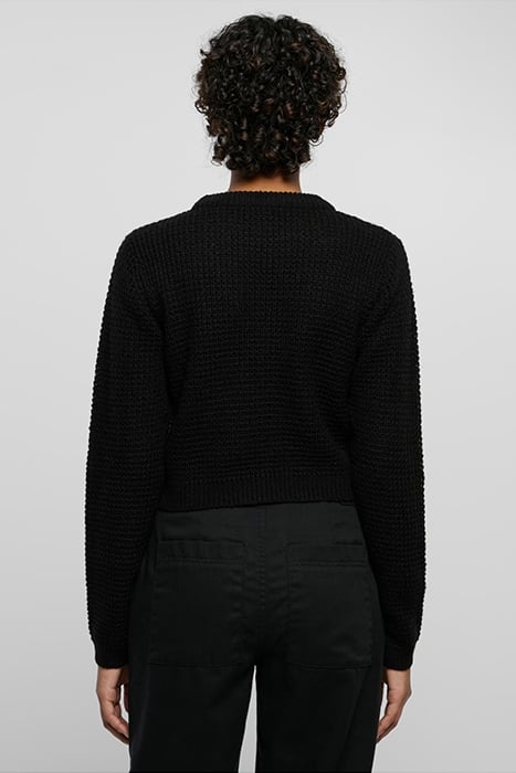 LADIES SHORT WAFFLE SWEATER BLACK 2