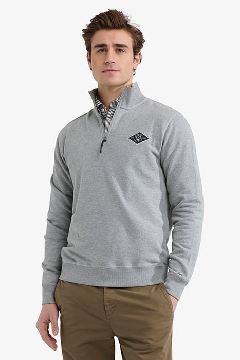 ZIP MOCK SWEATSHIRT MEDIUM GREY MELANGE 1
