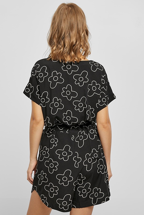 LADIES SHORT VISCOSE BELT JUMPSUIT BLACKFLOWER 2