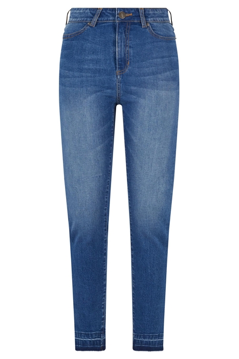 LADIES SKINNY HIGH WAIST OPEN HEM JEANS BLUE WASHED 4