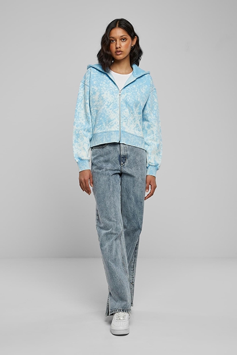 LADIES SHORT OVERSIZED TOWEL WASHED ZIP HOODY BALTICBLUE 3