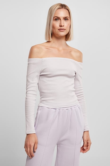 LADIES OFF SHOULDER RIB LONGSLEEVE SOFTLILAC 1