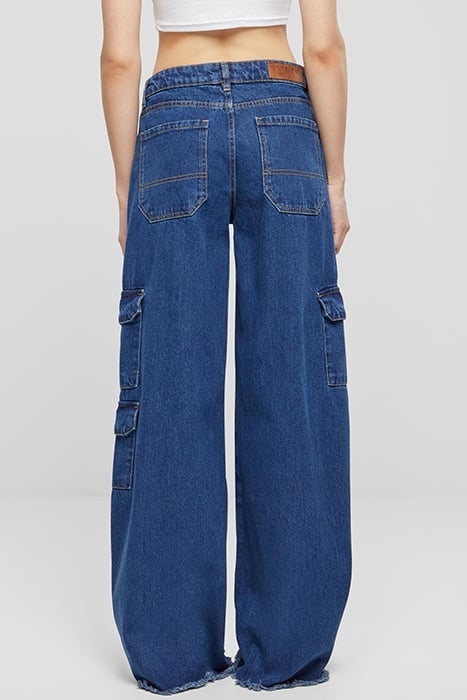 LADIES MID WAIST CARGO DENIM PANTS MID INDIGO WASHED 2