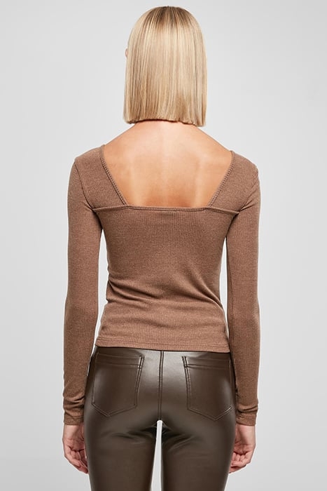 LADIES RIB SQUARED NECKLINE LONGSLEEVE DARKKHAKI 2