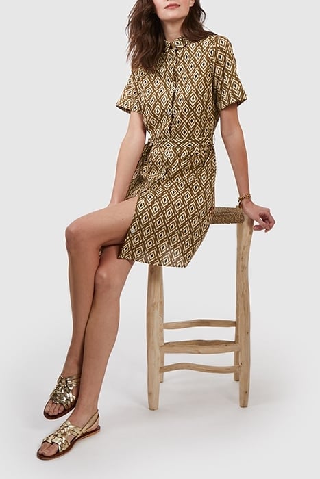 BEIGE SHIRT DRESS WITH ETHNIC BOHO PRINT 7