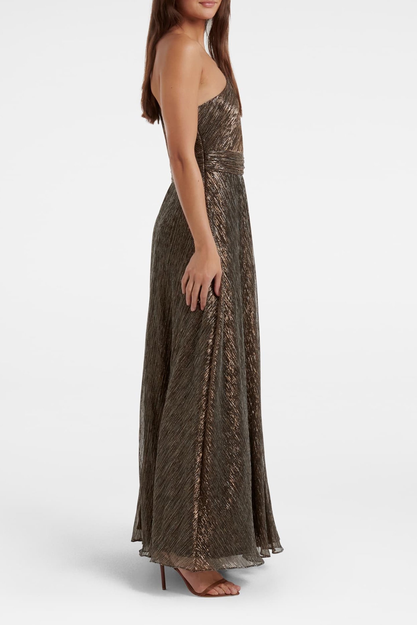 BILLIE ASYMMETRICAL PLISSE MIDI DRESS BRONZE 4