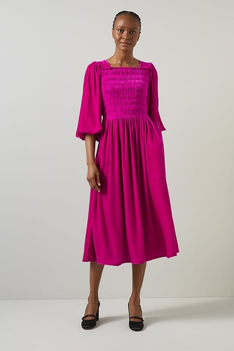 CALLISTA VELVET MIDI DRESS BRIGHT PINK 3