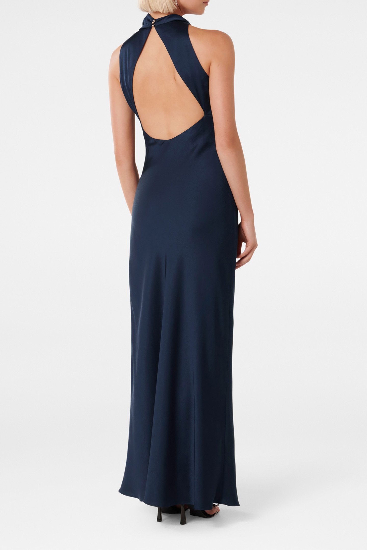 MICHELLE OPEN BACK SATIN MAXI DRESS NAVY 2