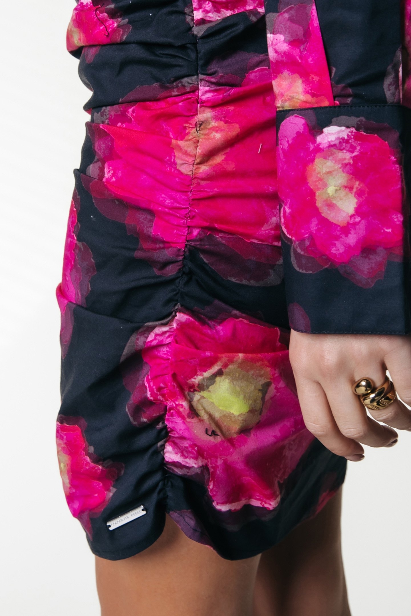 ROSE POPPY FLOWER GATHERED SHIRT DRESS BRIGHT PINK 4