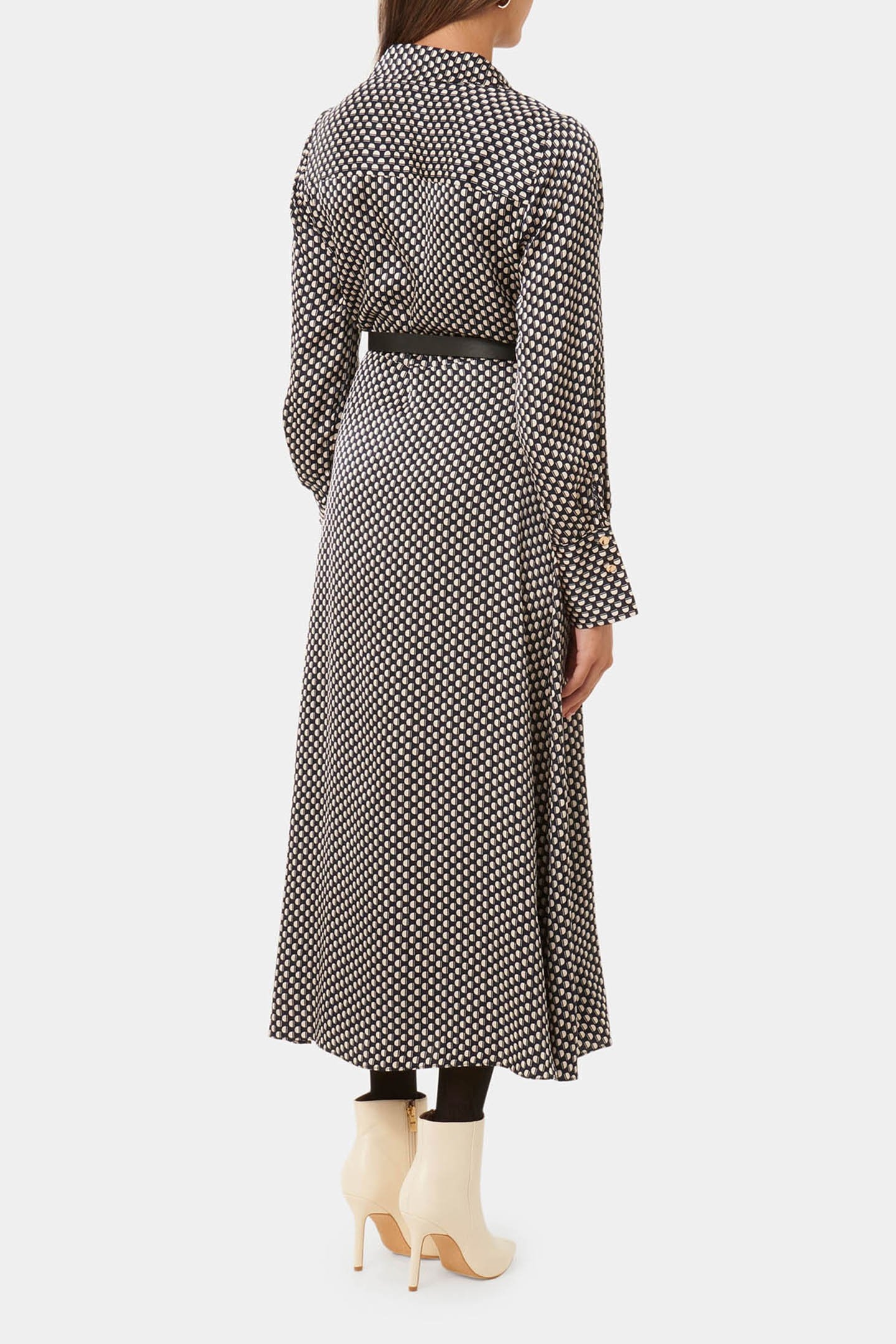 JANINE PETITE SATIN MIDI SHIRT DRESS NAVY KITSON GEO 2