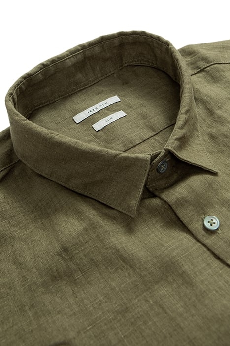 ARMY GREEN PURE LINEN SLIM SHIRT 5