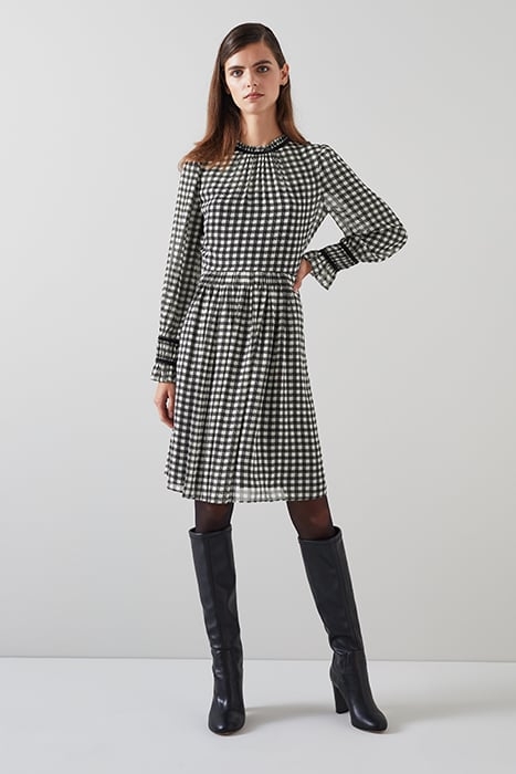 VERITY GINGHAM MINI DRESS BLACK/CREAM 1