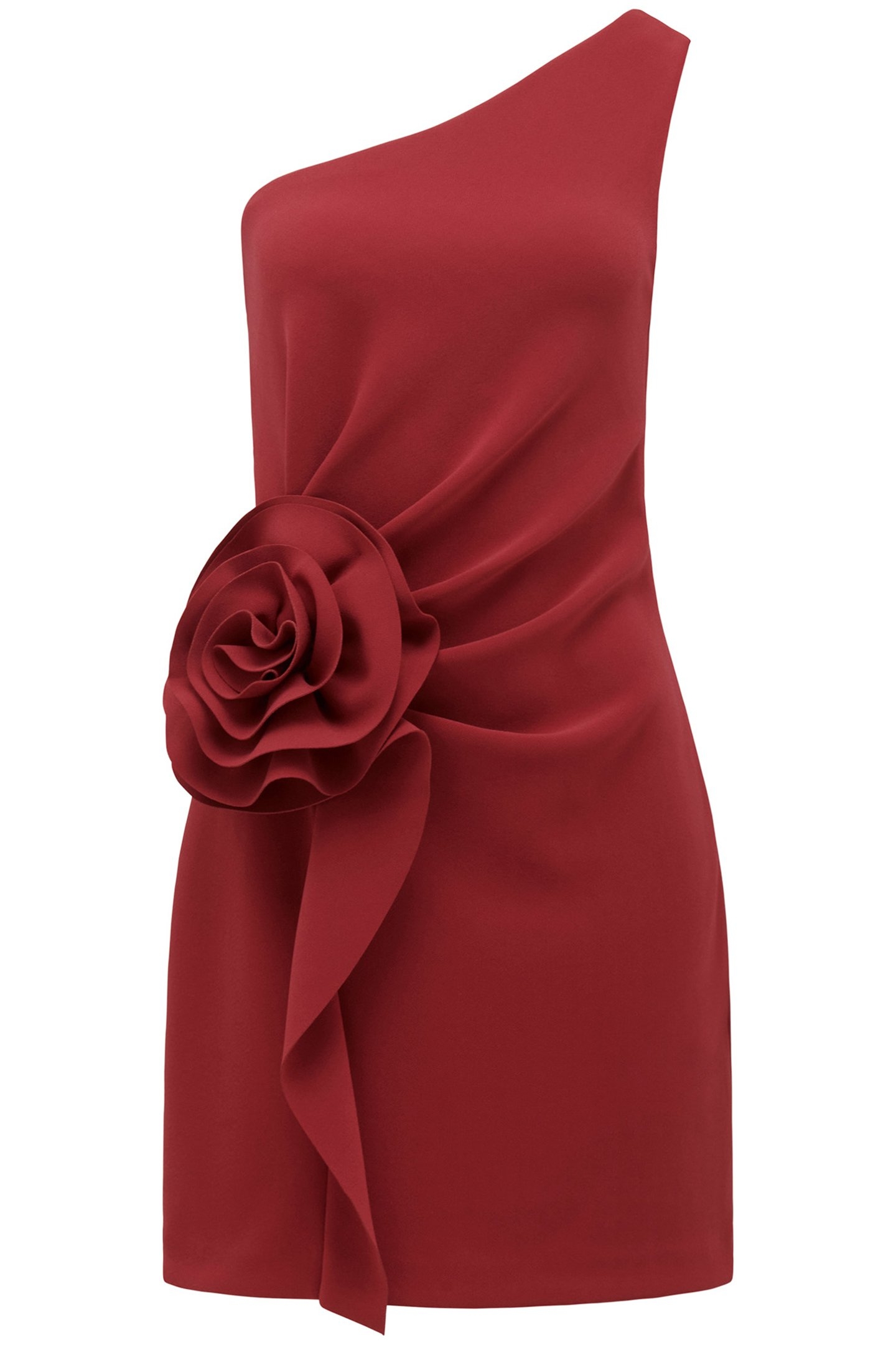 ARABELLA ROSETTE ASYMMETRICAL MINI DRESS RIO RED 4