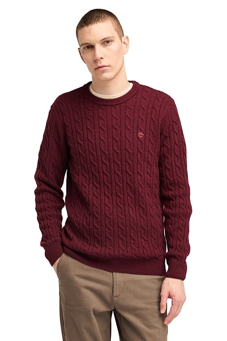 PHILLIPS BROOK CABLE CREW NECK SWEATER CORDOVAN HEATHER 1