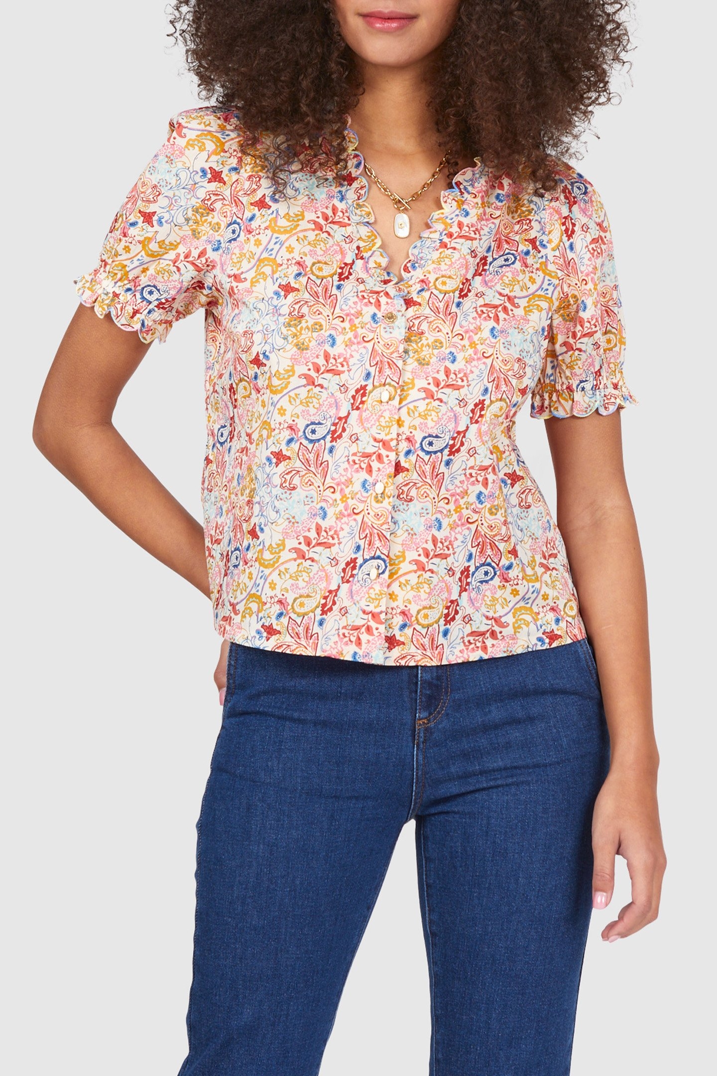 WHITE TOP WITH SEASIDE PAISLEY PRINT 1