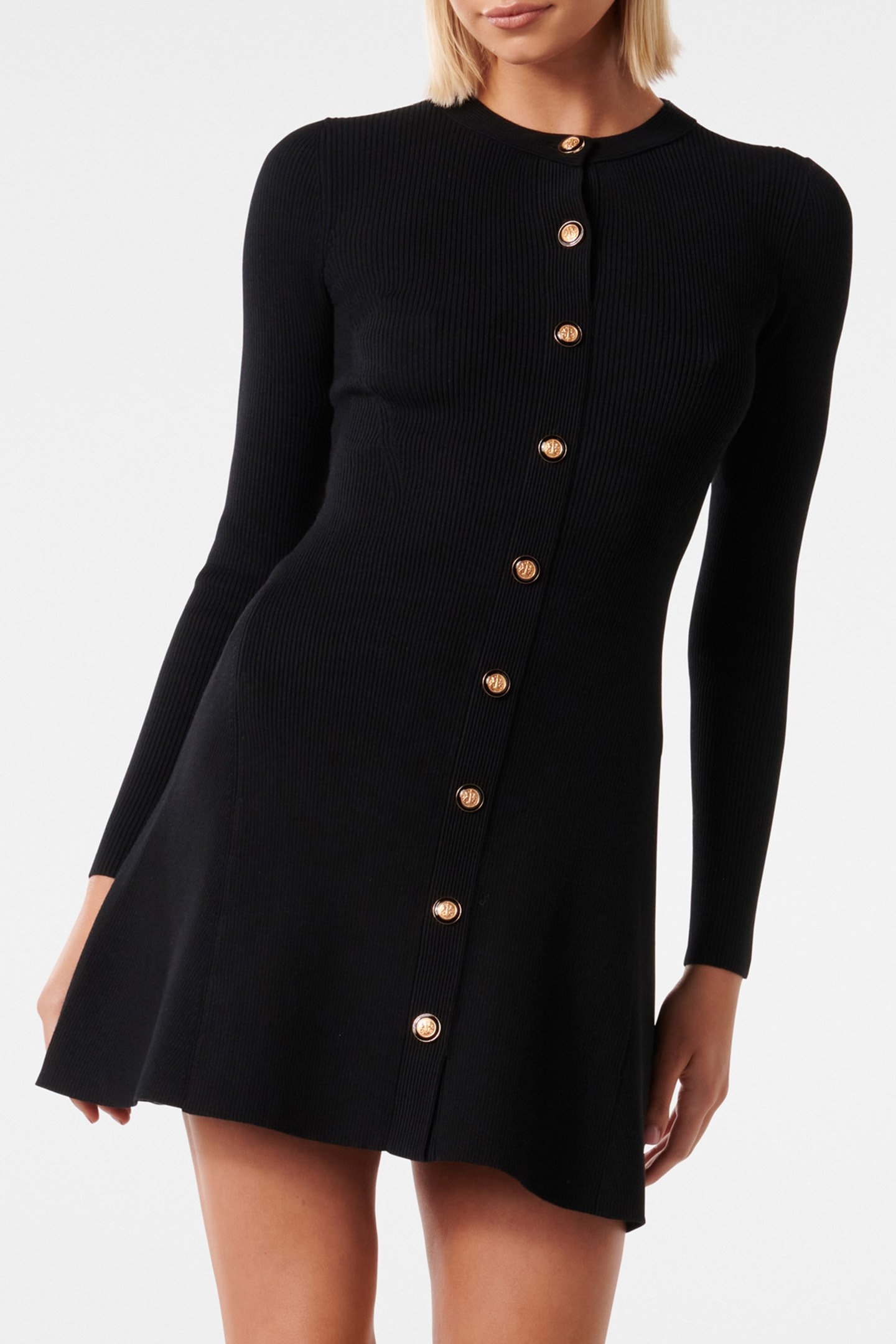 JOLIE BUTTON THROUGH MINI KNITTED DRESS BLACK 1