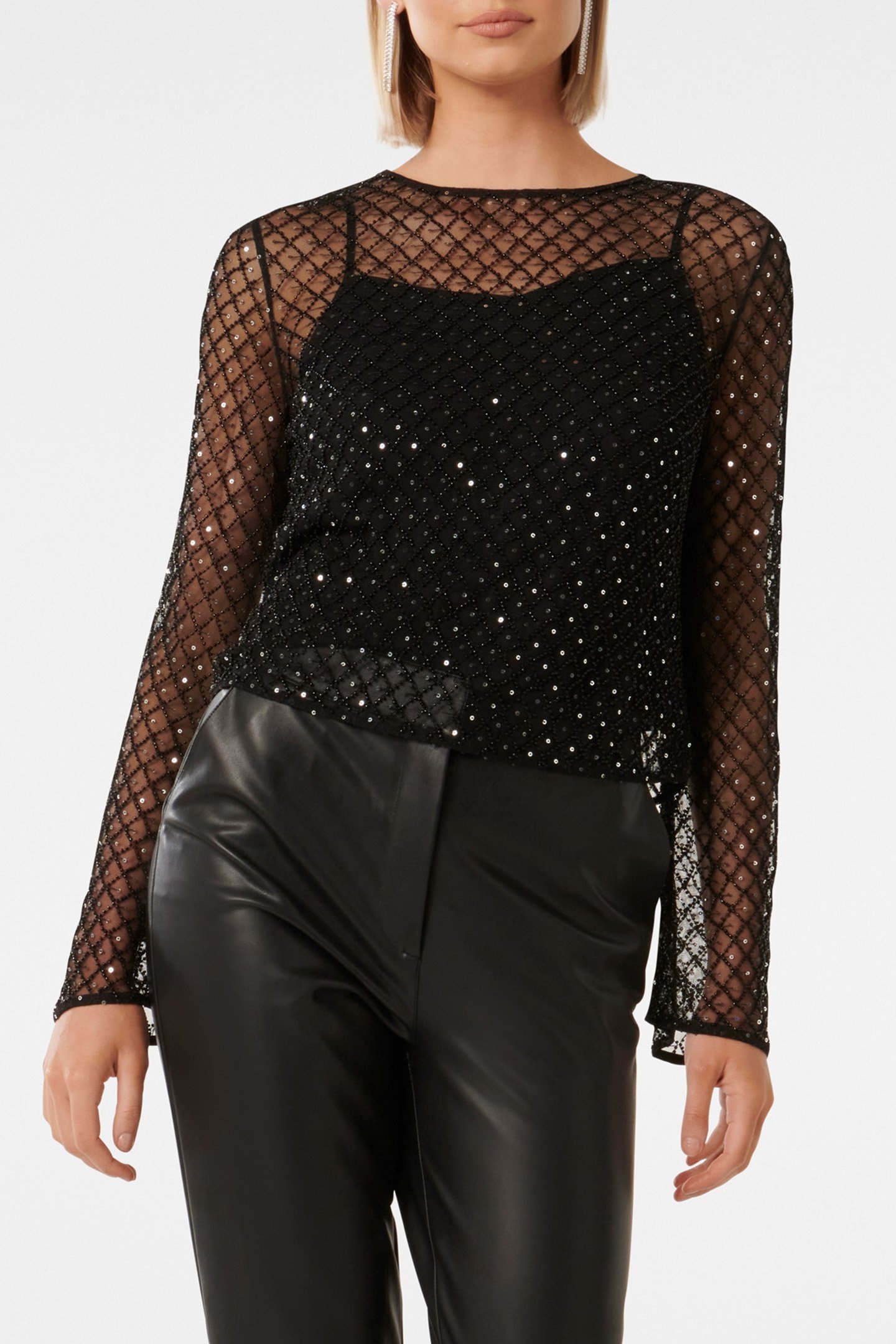 BEATRIX SHEER BEADED TOP BLACK 1