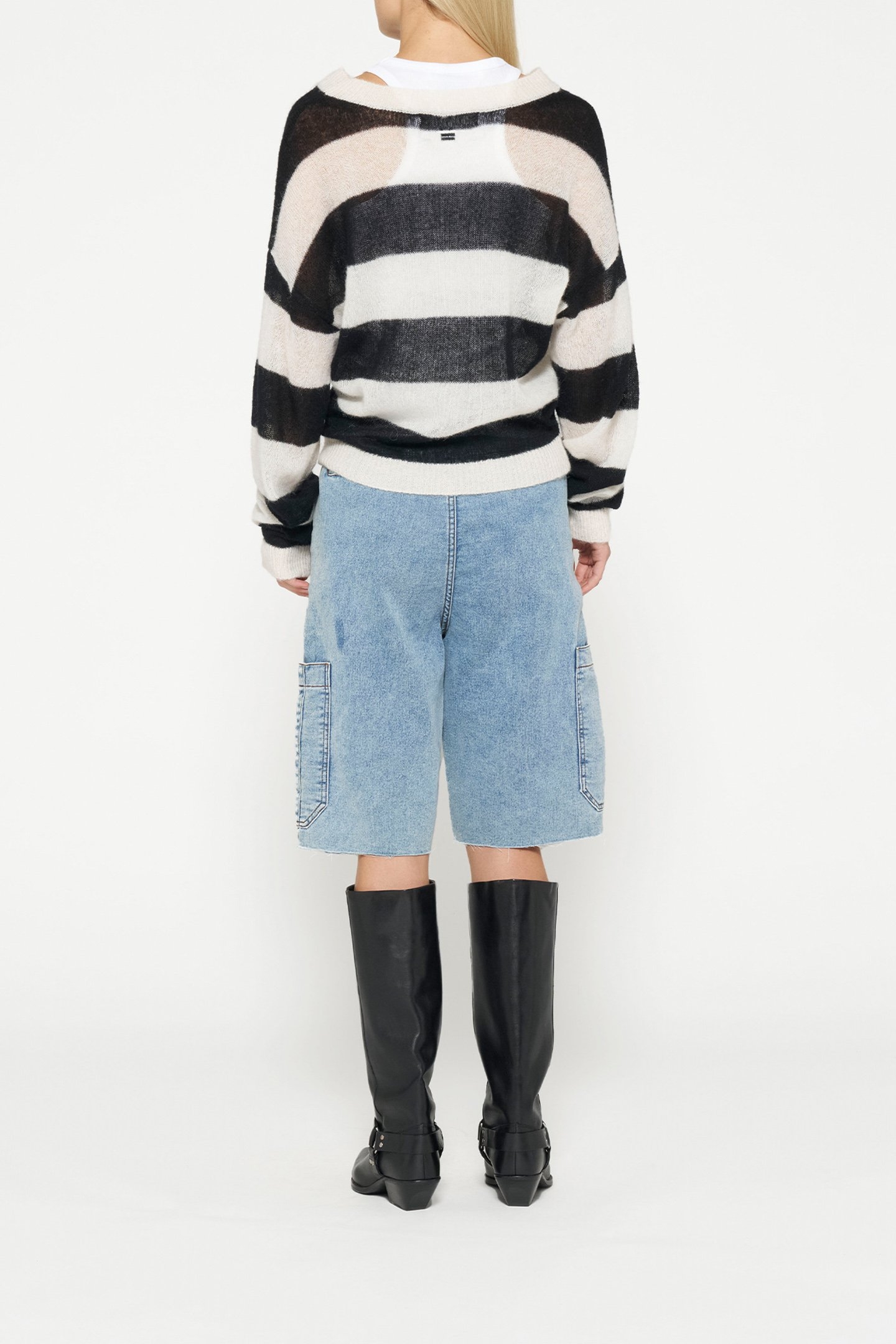 THIN KNIT SWEATER BLOCK STRIPE ECRU/BLACK 2