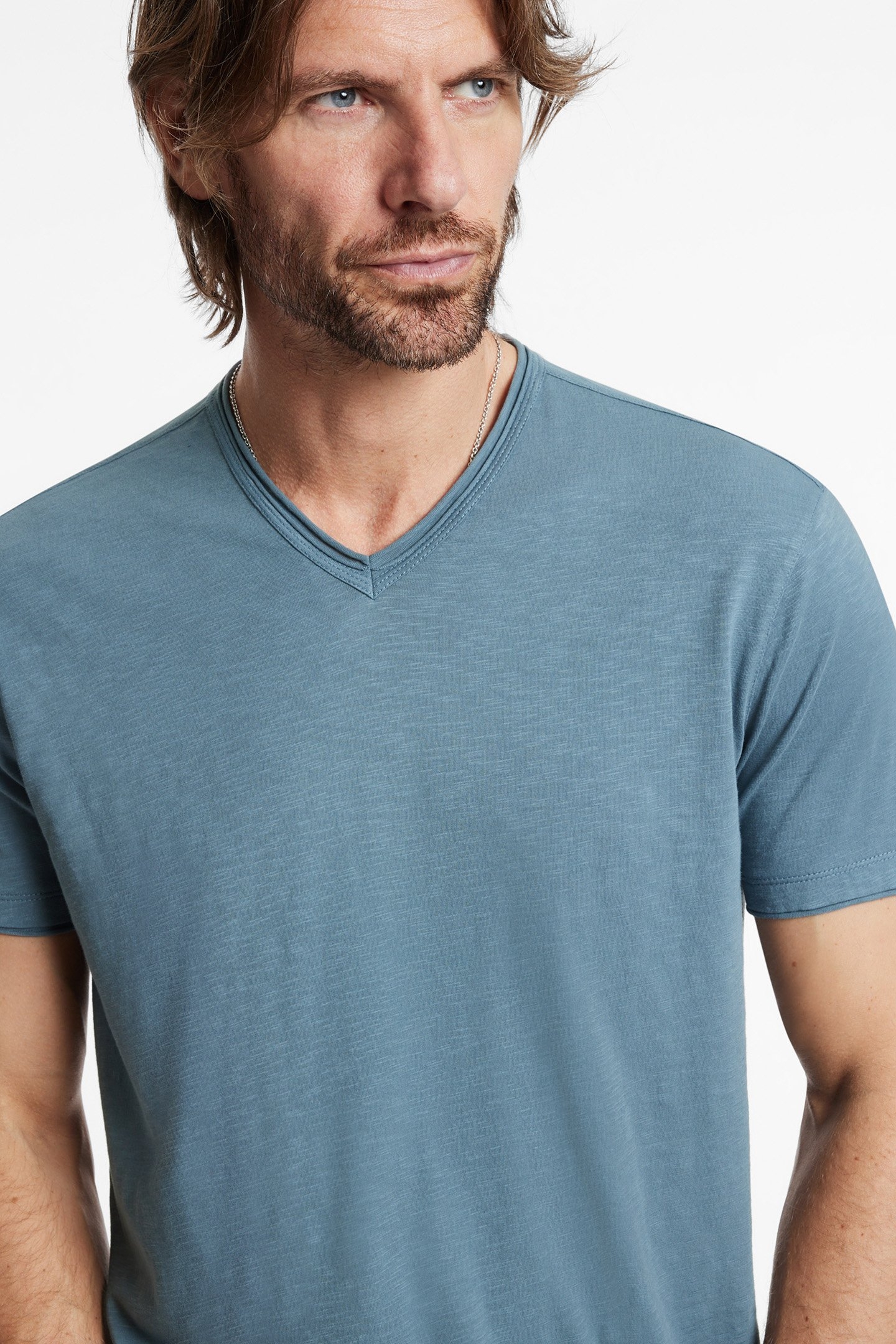 MILES SLUB V-NECK WITH CUT STEEL BLUE 3